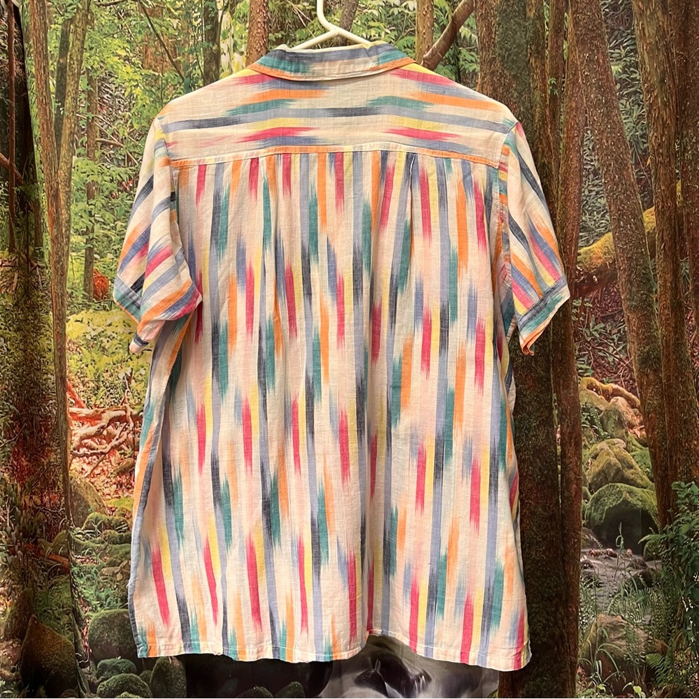 Vintage 1970s Collared Cotton Shirt button down large lightweight summer pattern - Picture 9 of 14